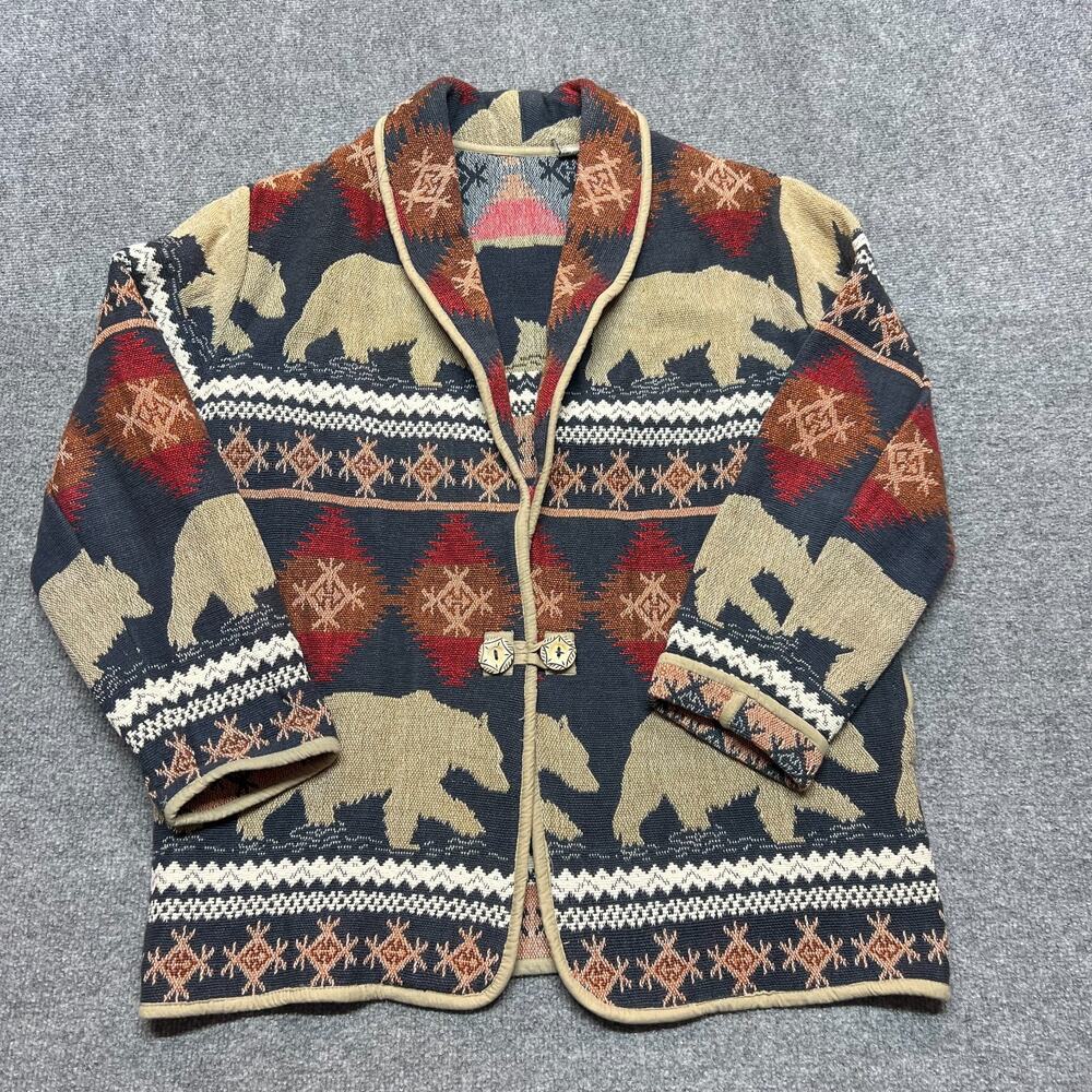 Vintage Flashback Women's L Shawl Collar Bear Jacquard Cardigan Aztec Southwest